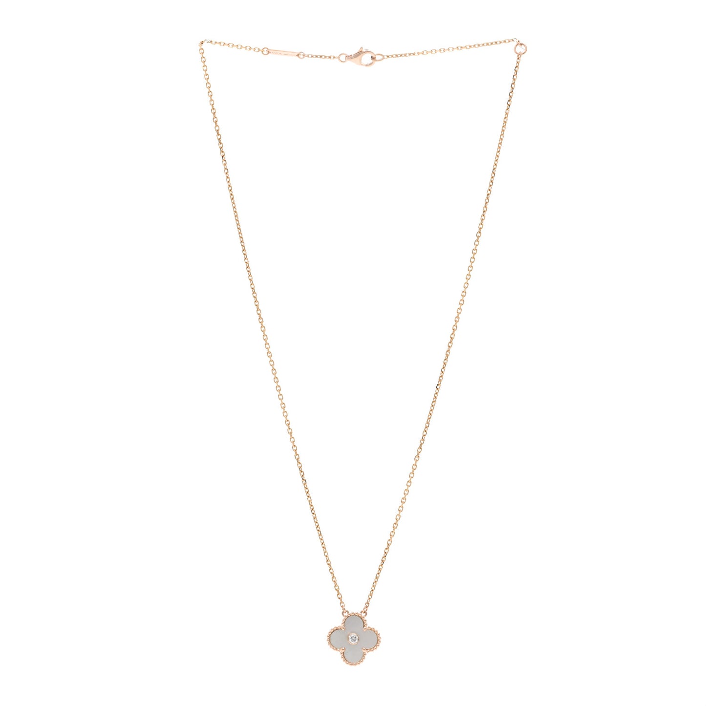 18K Rose Gold Diamond Mother of Pearl Vintage Alhambra Pendant Necklace