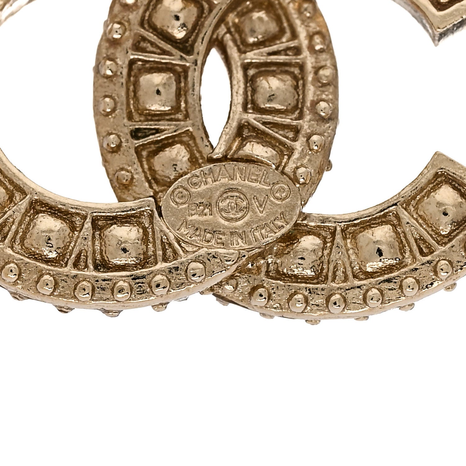 Chanel Crystal Timeless CC Earrings Light Gold 4 of 5