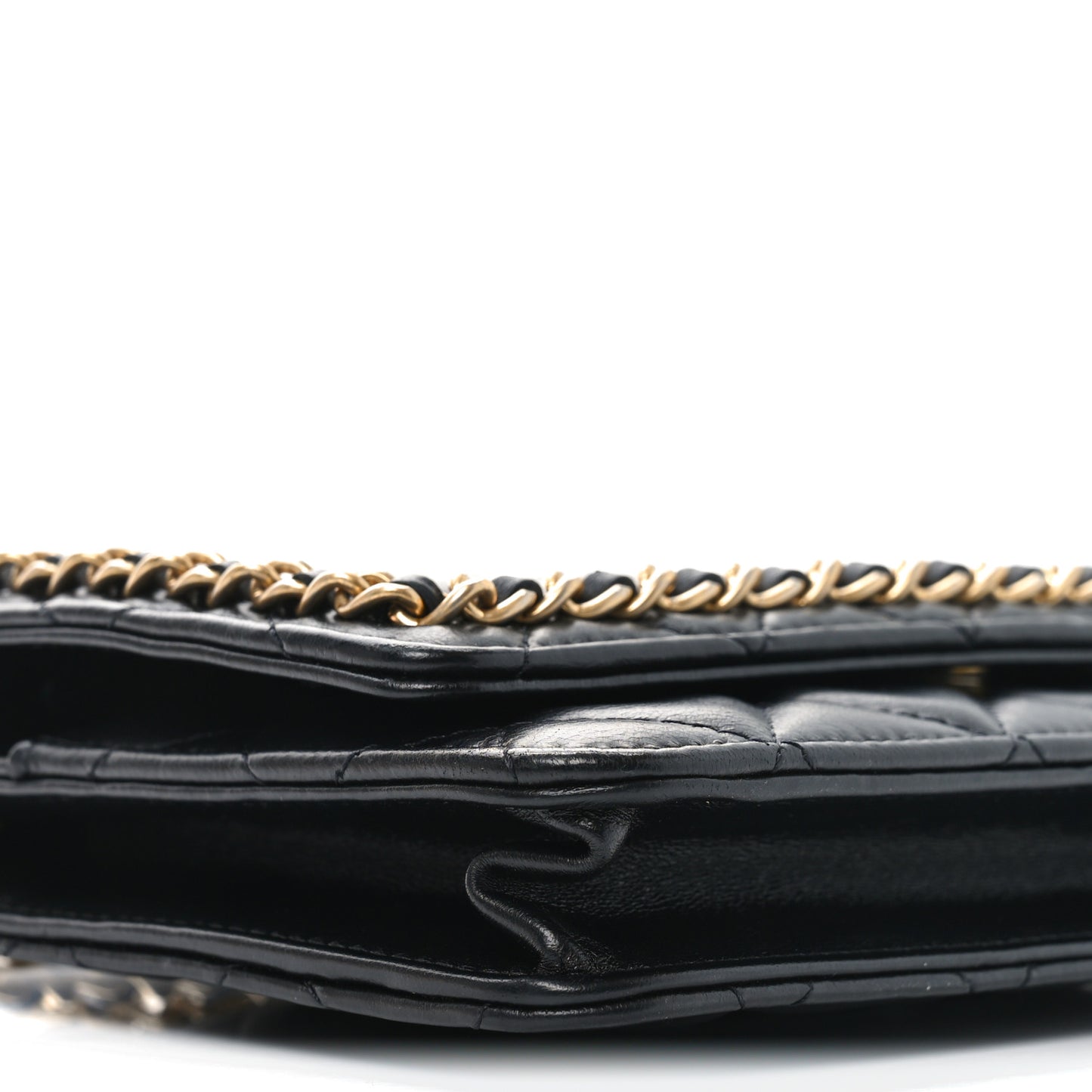 Lambskin Quilted Chain Around Wallet On Chain WOC Black
