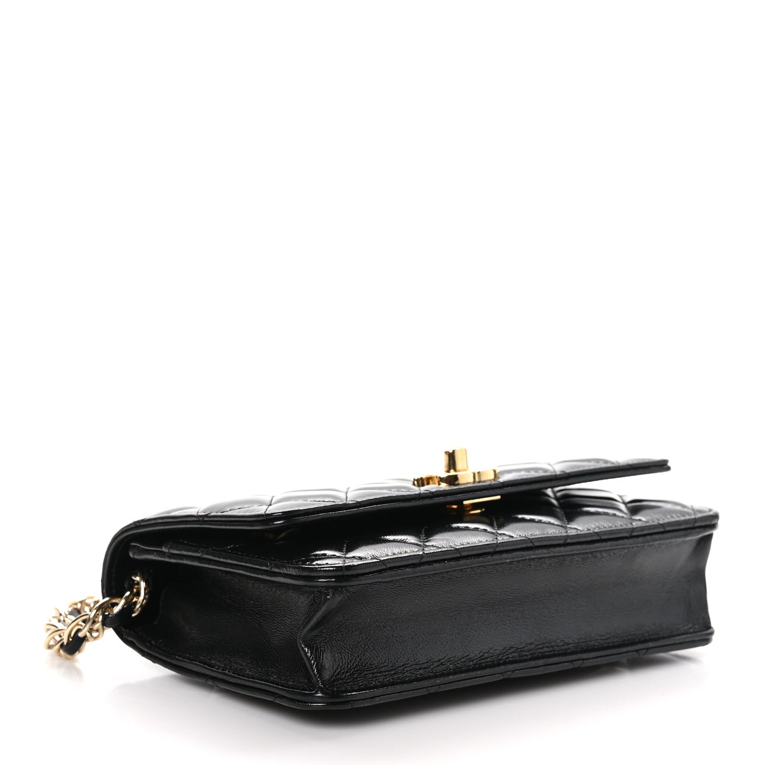 Chanel Shiny Lambskin Quilted Golden Links Wallet On Chain WOC Black 4 of 11