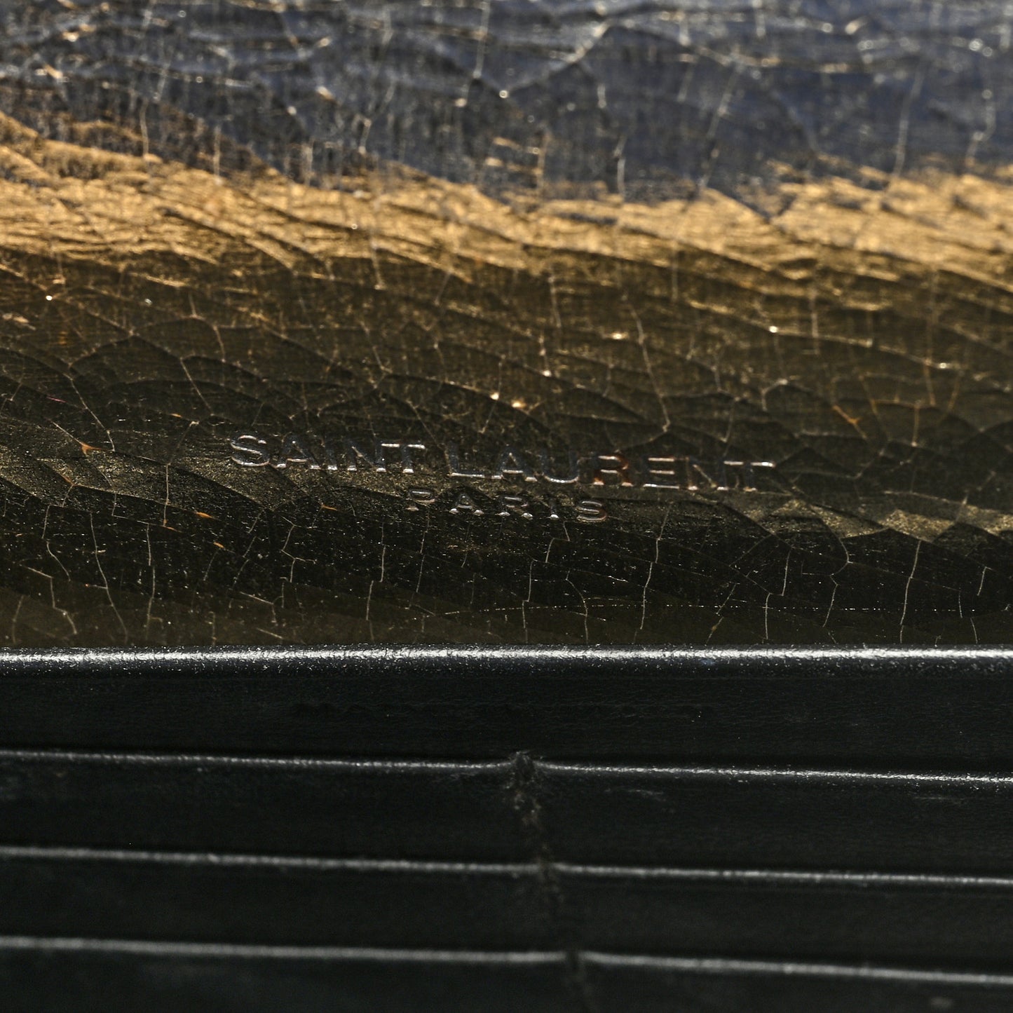 Metallic Crackled Calfskin Kate Monogram Tassel Chain Wallet Gold
