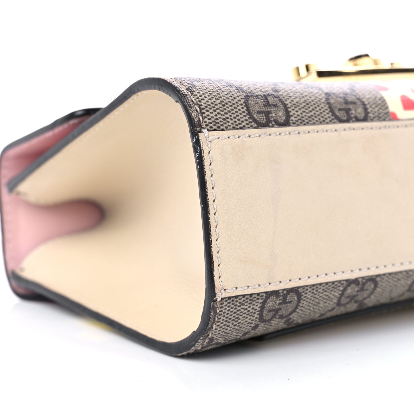 GG Supreme Monogram Les Pommes Small Padlock Shoulder Bag Beige Ebony Multicolor Pink