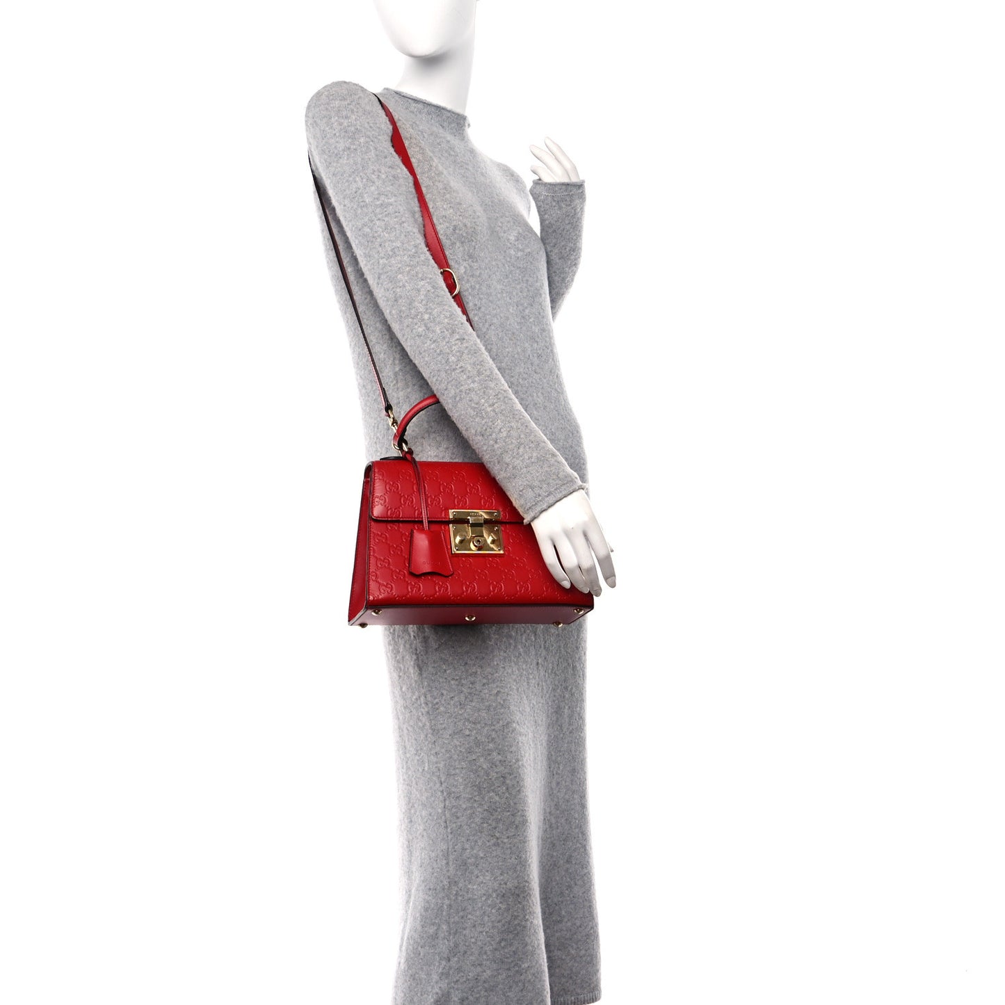 Guccissima Signature Small Padlock Top Handle Bag Hibiscus Red
