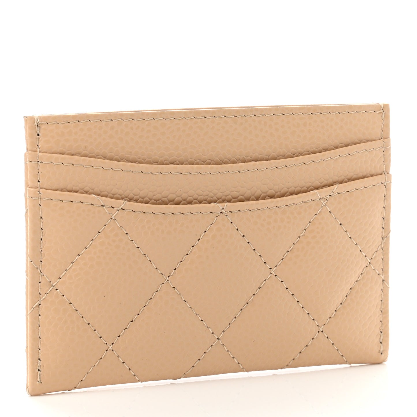 Caviar Quilted Card Holder Beige