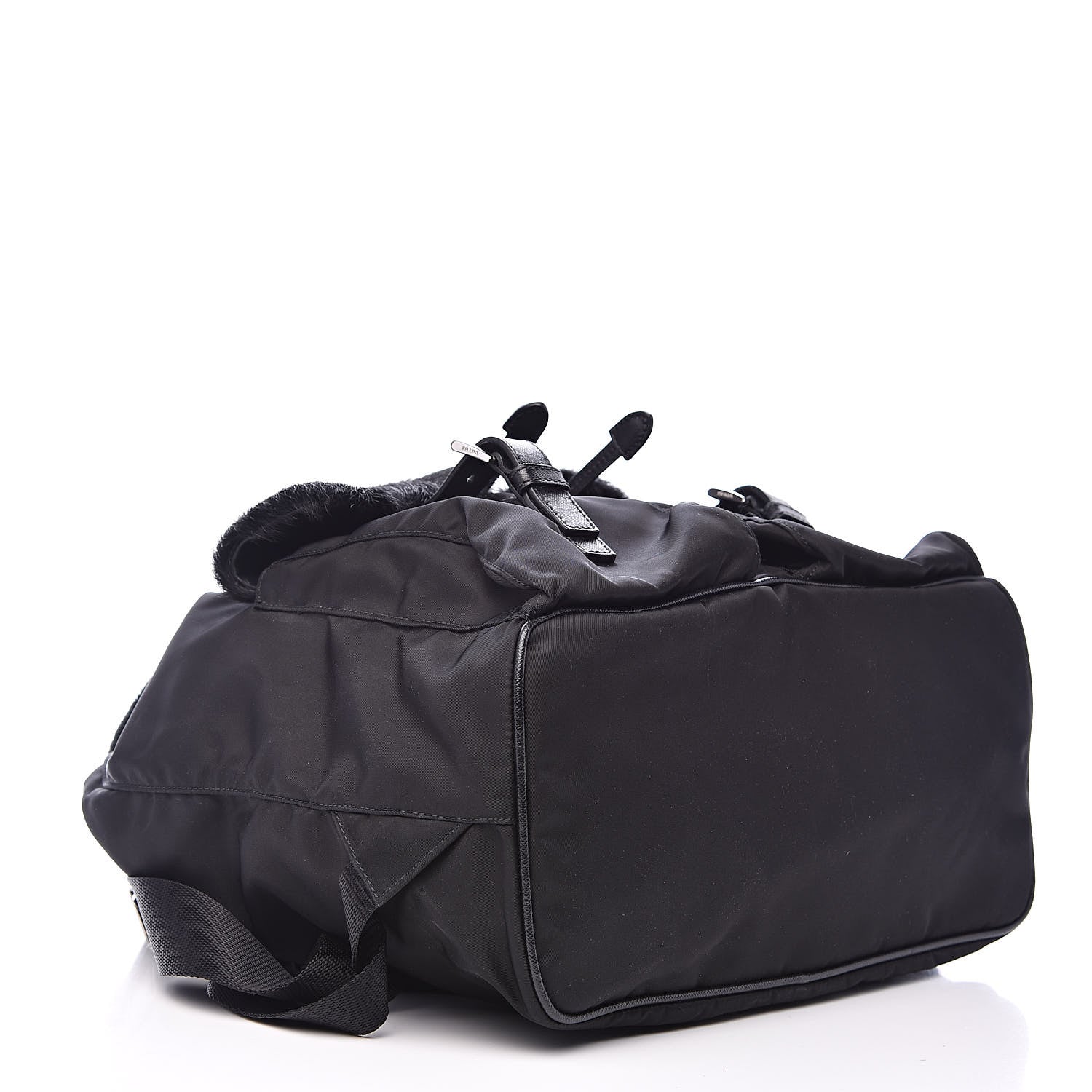 Prada Tessuto Nylon Saffiano Fur Backpack Black 4 of 12