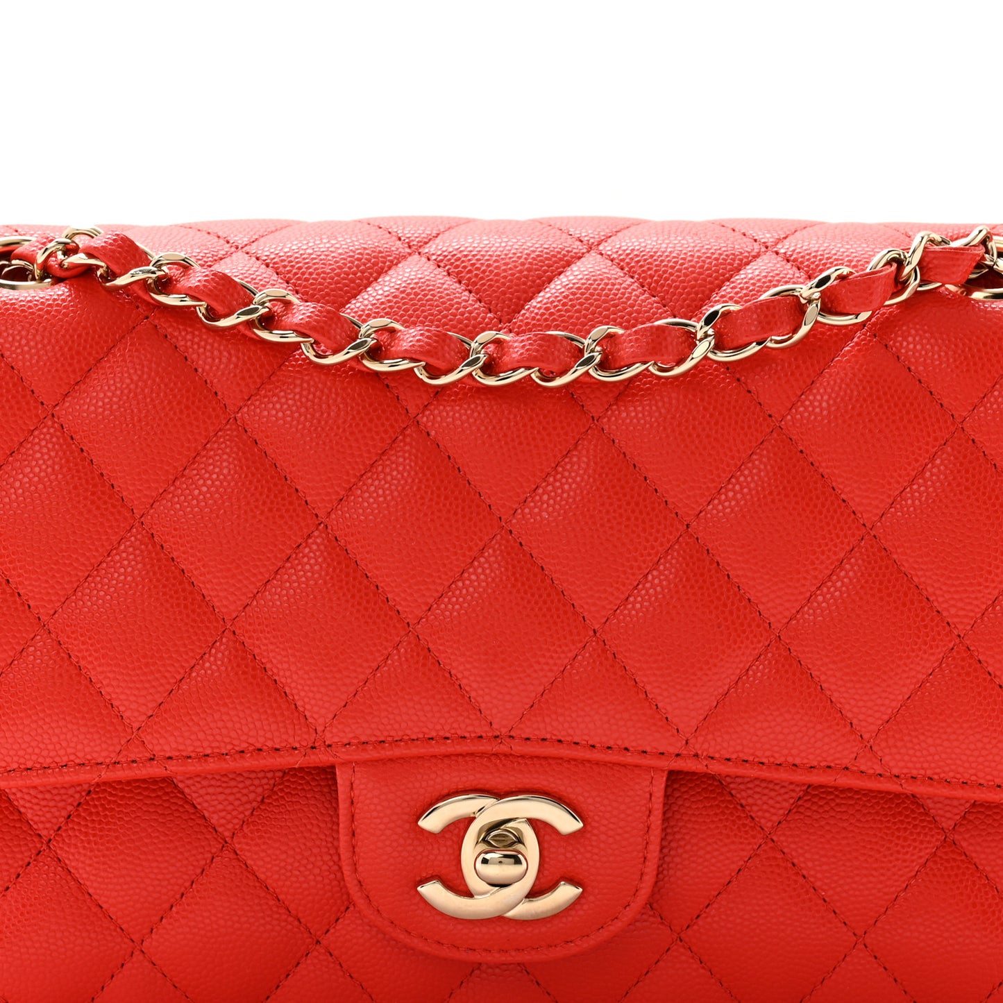 Caviar Quilted Medium Double Flap Red