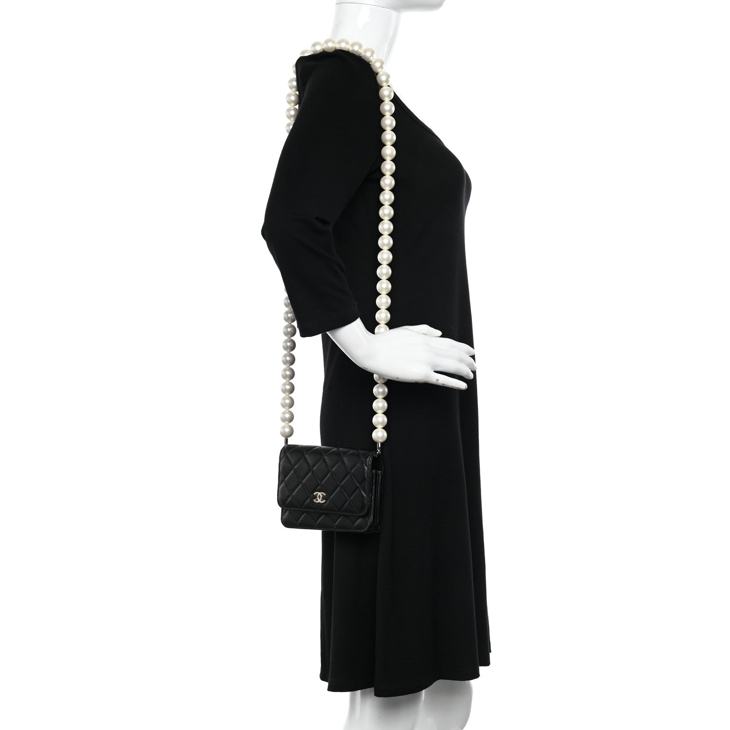 Chanel Calfskin Quilted Mini Maxi Pearls Wallet On Chain WOC Black 3 of 10