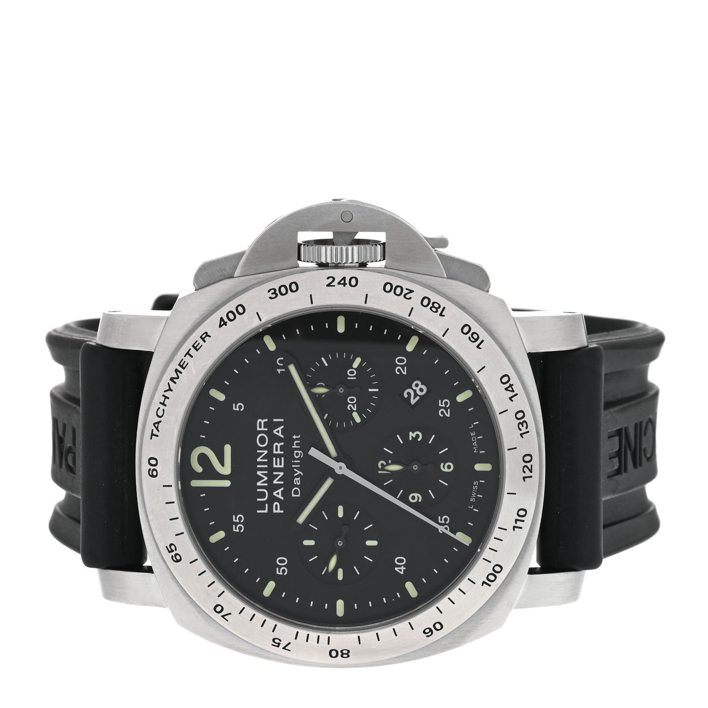 Stainless Steel Rubber 44mm Luminor Daylight Chronograph Automatic Watch Black PAM00250