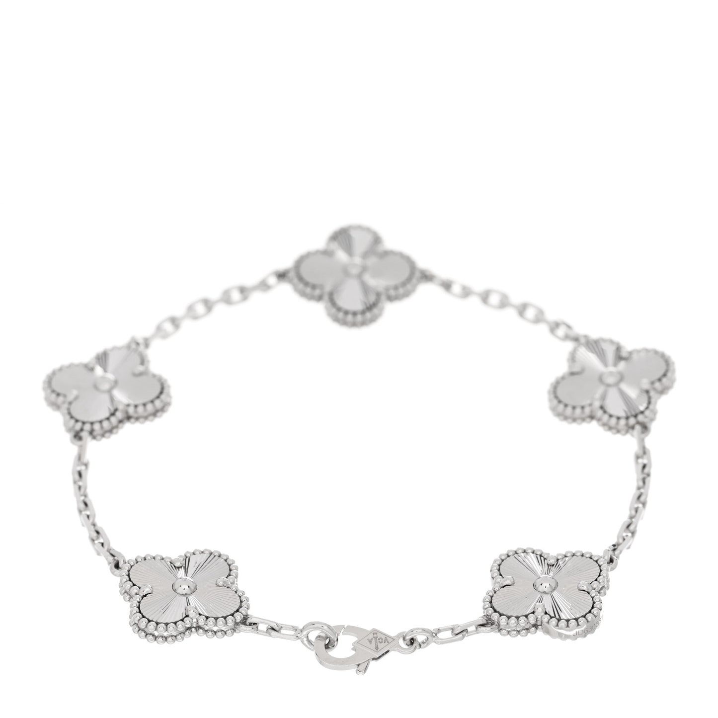 18K White Gold 5 Motifs Guilloche Vintage Alhambra Bracelet