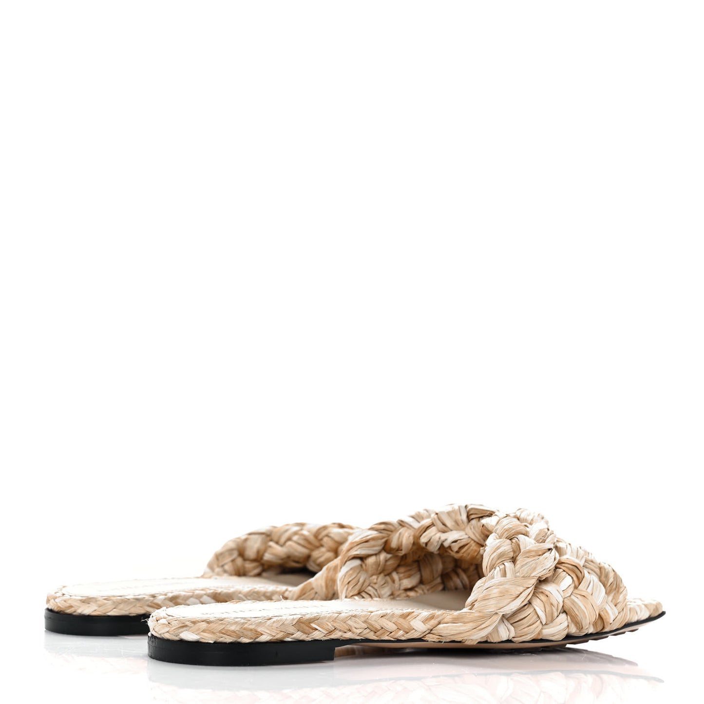 Raffia Twisted Intrecciato Stretch Flat Sandals 36.5 Macadamia