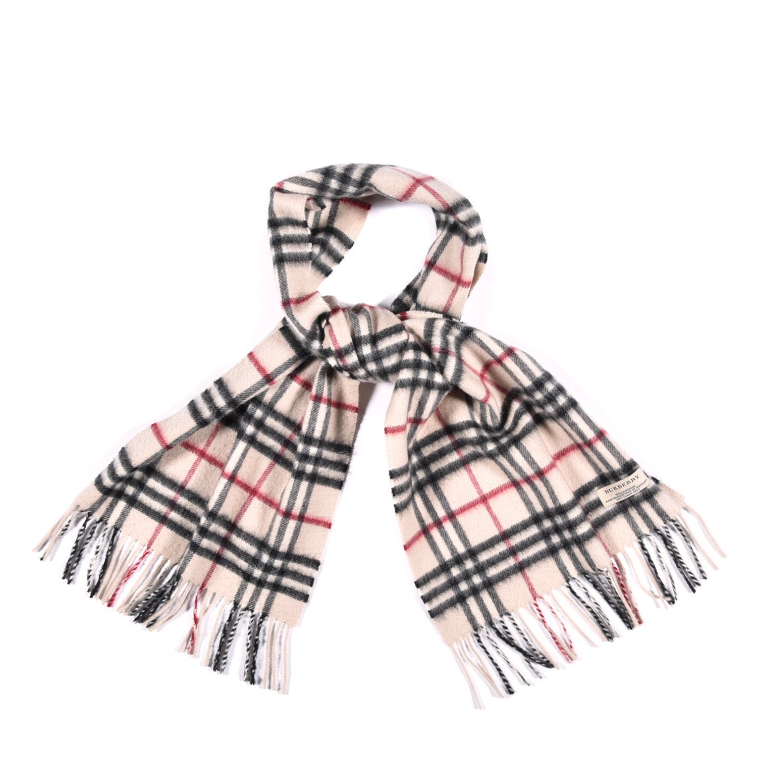 Burberry Cashmere Vintage Check Fringe Scarf Stone 1 of 5