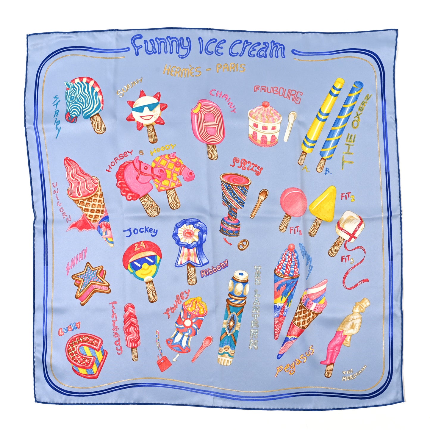 Silk Funny Ice Cream Scarf 70 Bleu Ciel Rose Bonbon Jaune