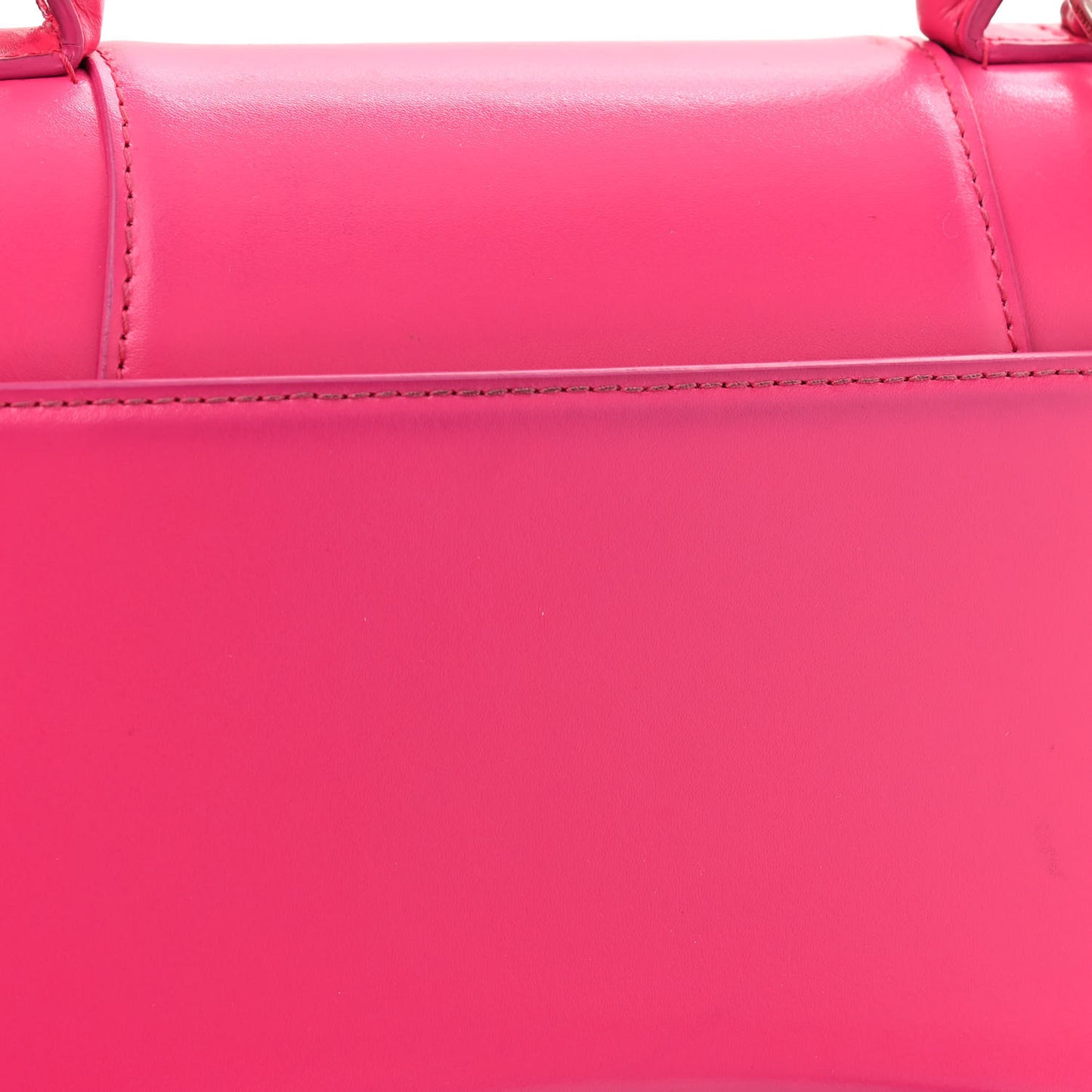 Shiny Box Calfskin Small Hourglass Top Handle Bag Acid Fuchsia