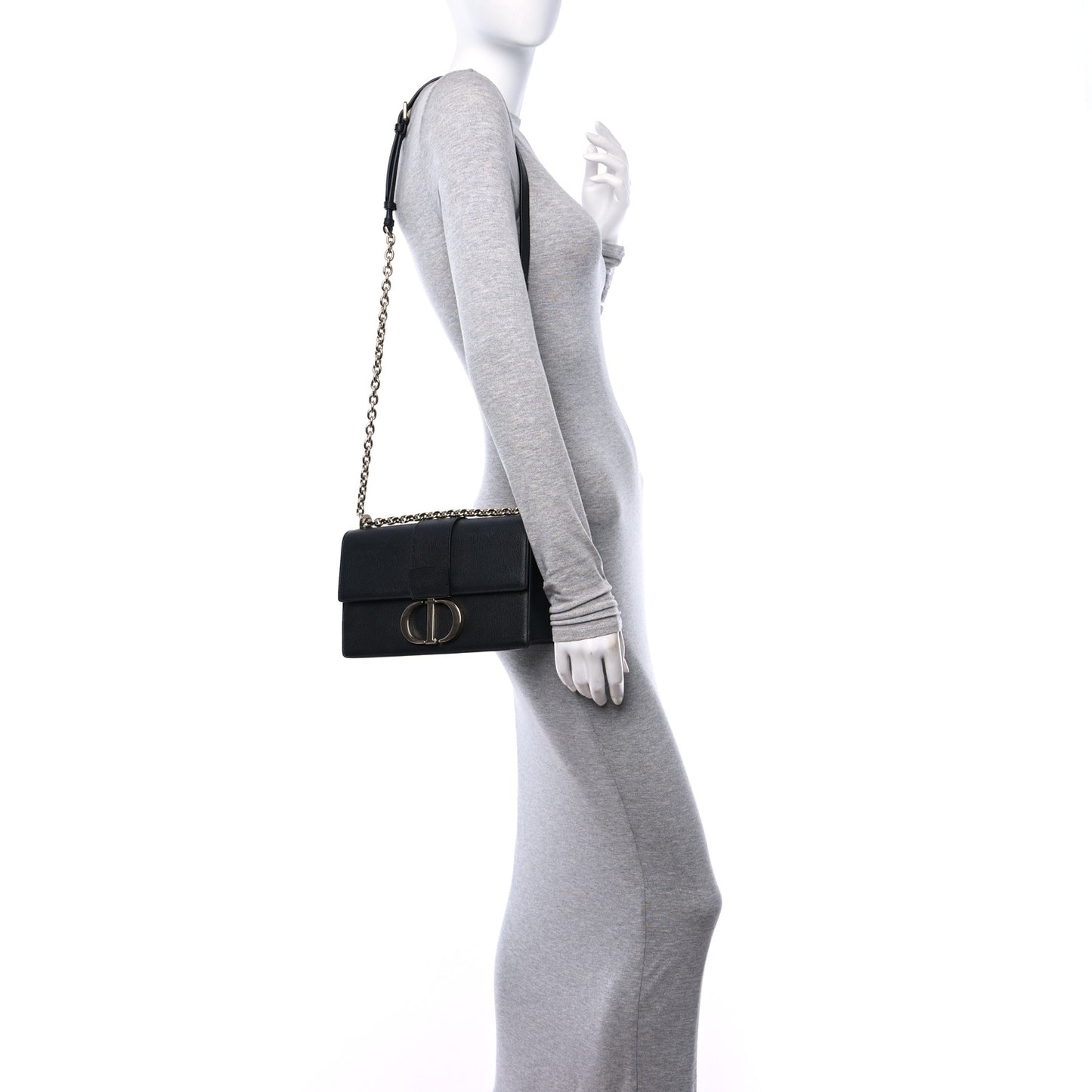 Grained Calfskin Embossed 30 Montaigne Chain Flap Bag Black
