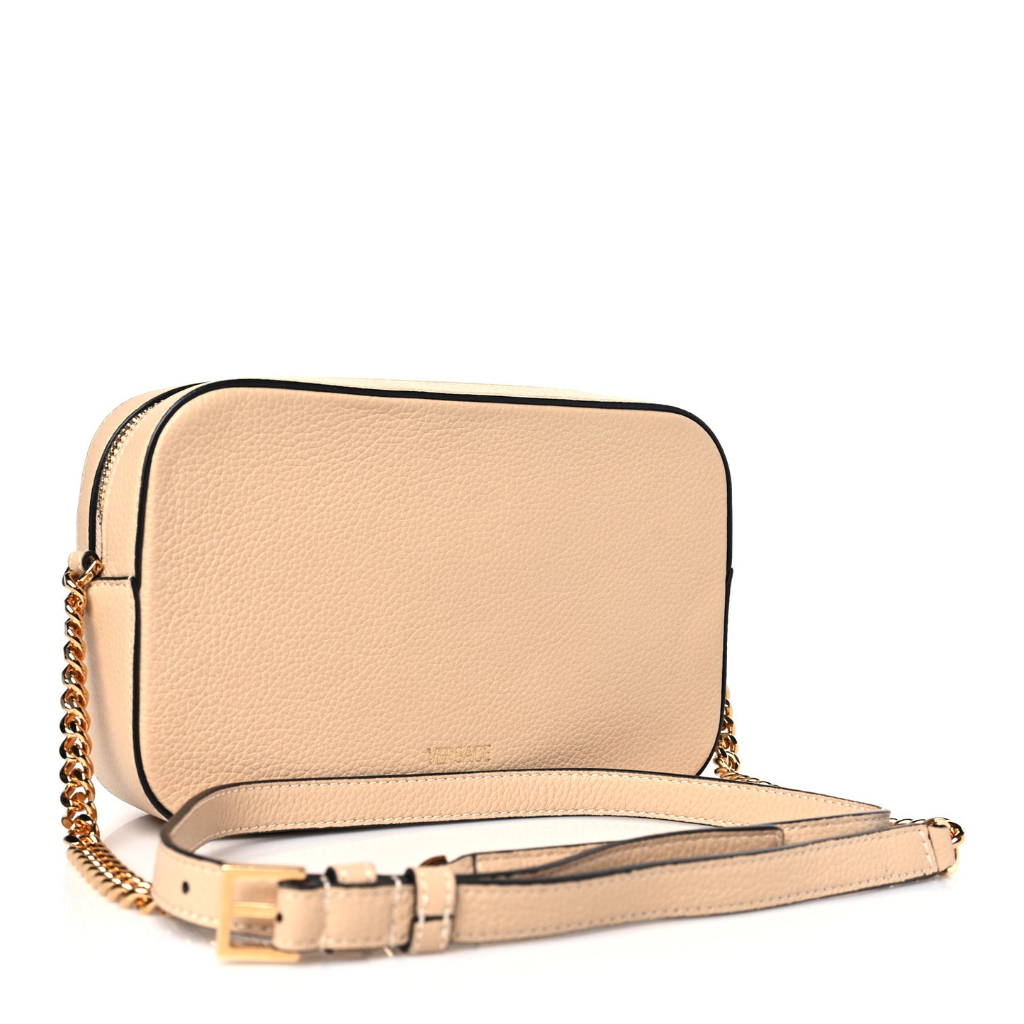 Grainy Calfskin Virtus Small Camera Bag Beige