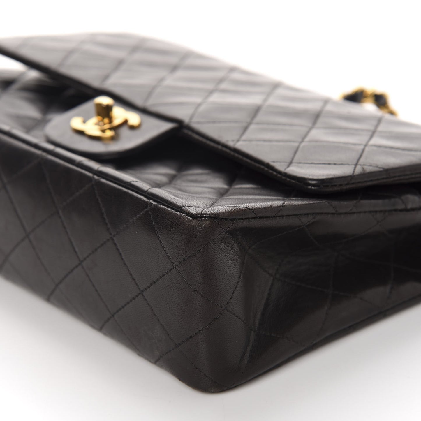 Lambskin Quilted Medium Double Flap Black