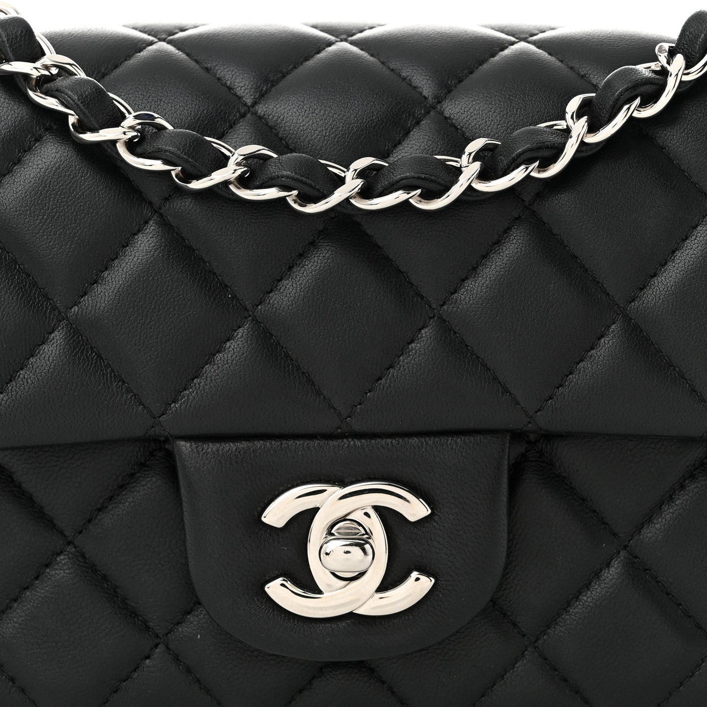 Lambskin Quilted Mini Rectangular Flap Black
