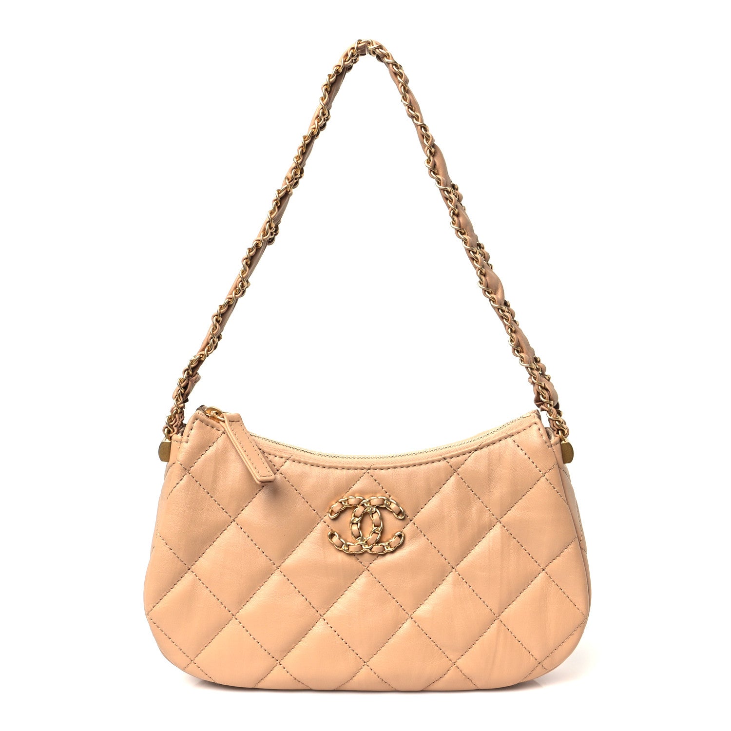 Chanel Aged Calfskin Quilted Small Chanel 19 Hobo Beige 1770168
