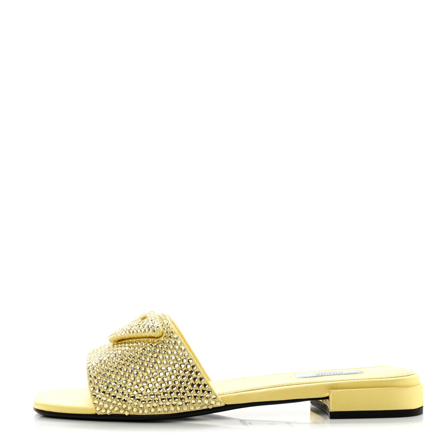 Satin Crystal Logo 10mm Slide Sandals 40 Ananas