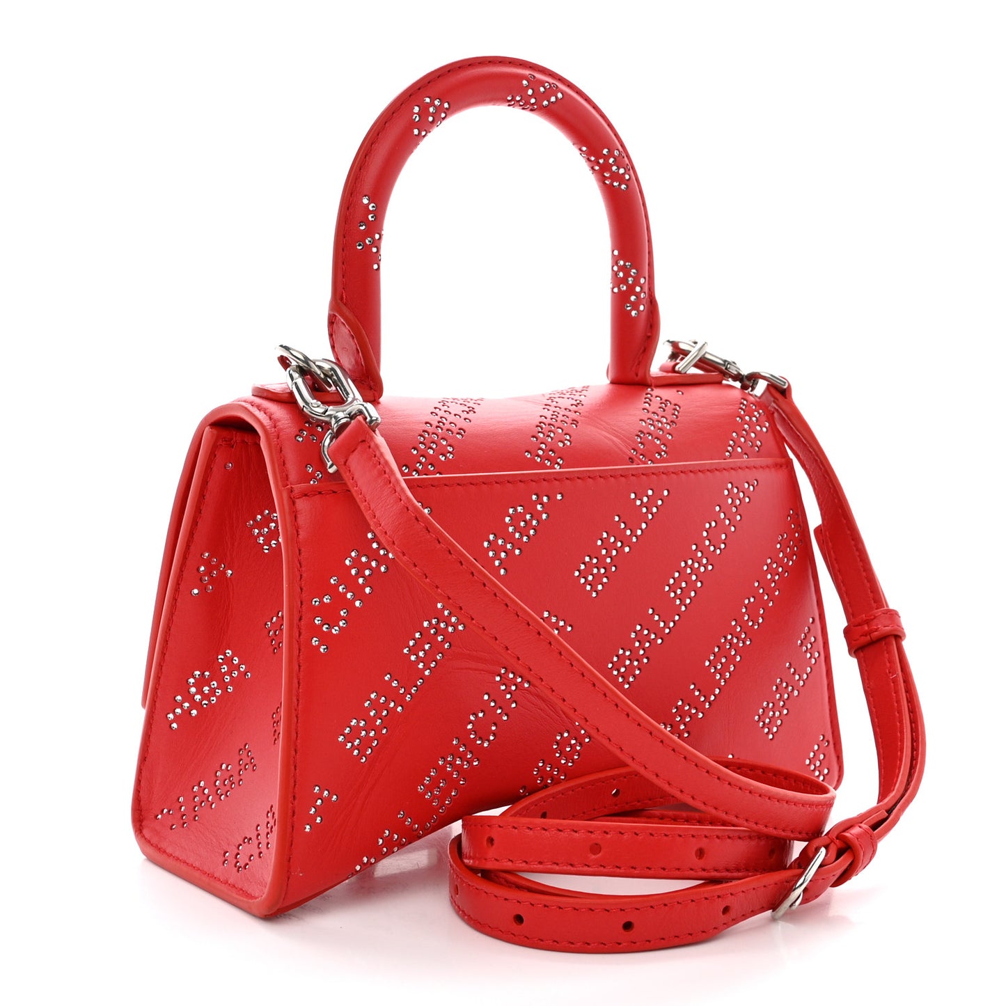 Smooth Calfskin Crystal Diagonal Allover Logo Hourglass Top Handle Bag XS Flame