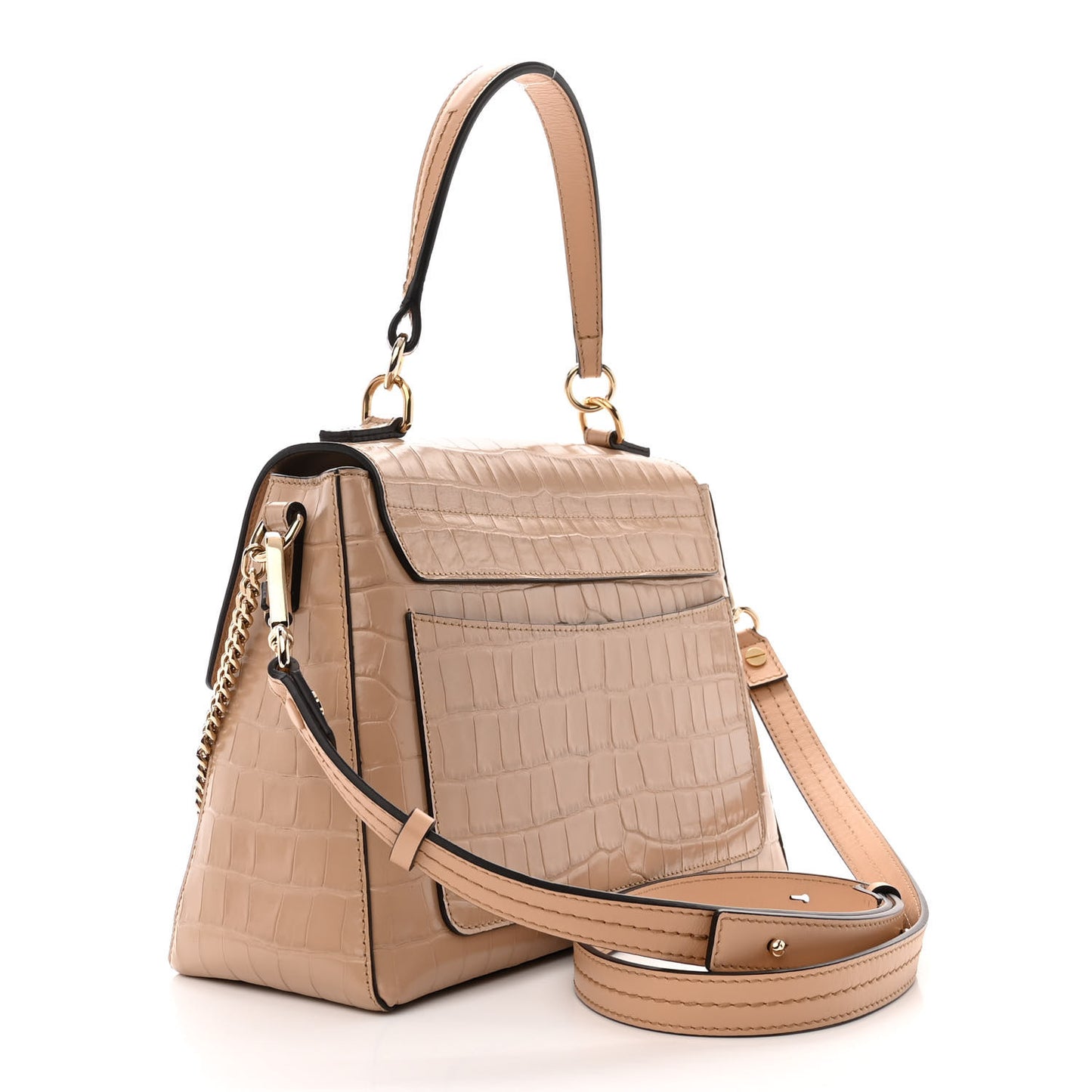 Calfskin Crocodile Embossed Small Faye Day Shoulder Bag Beige