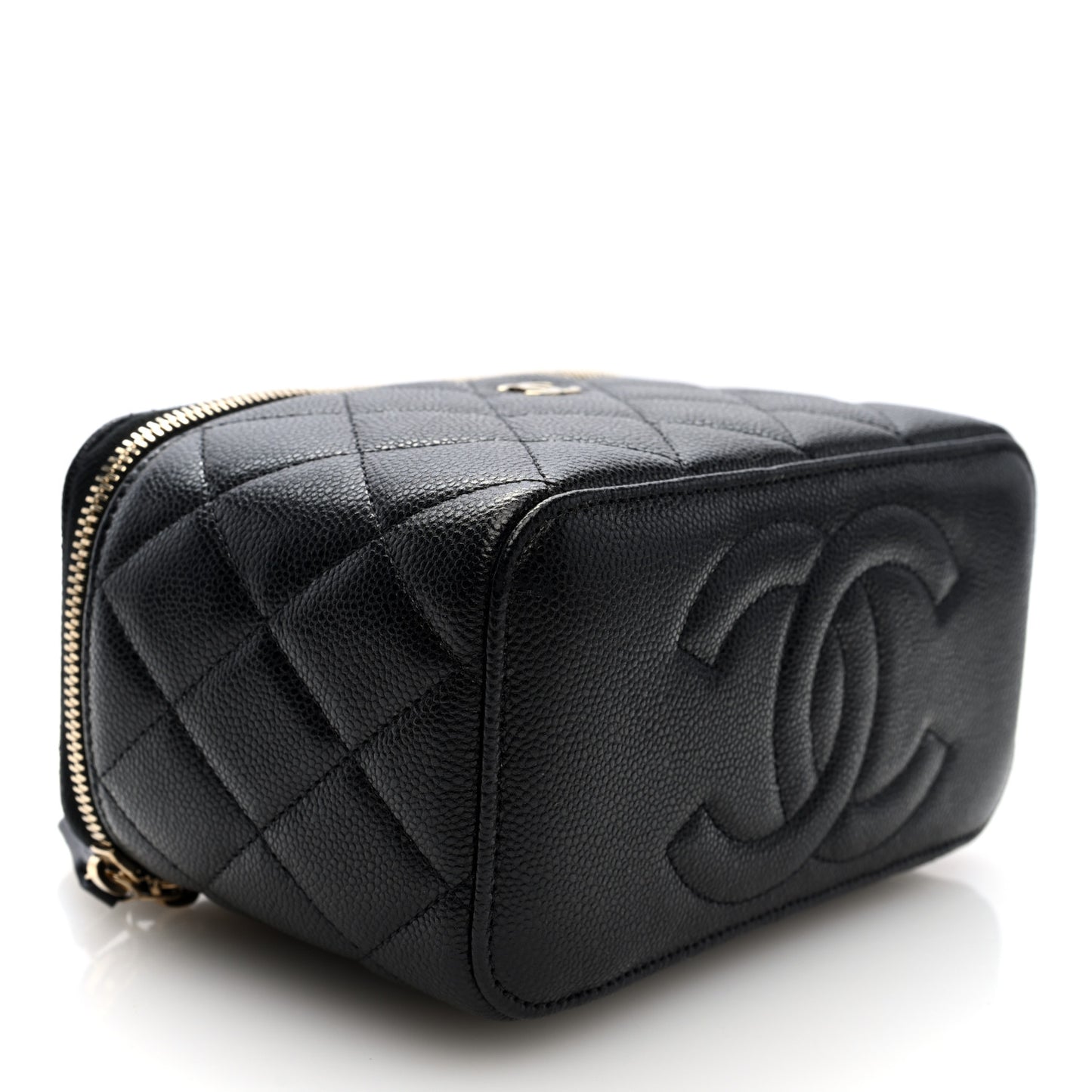 Caviar Quilted Small Vanity Case With Chain Black