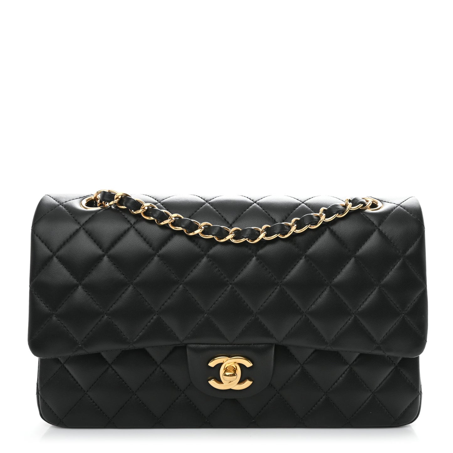 Lambskin Quilted Medium Double Flap Black