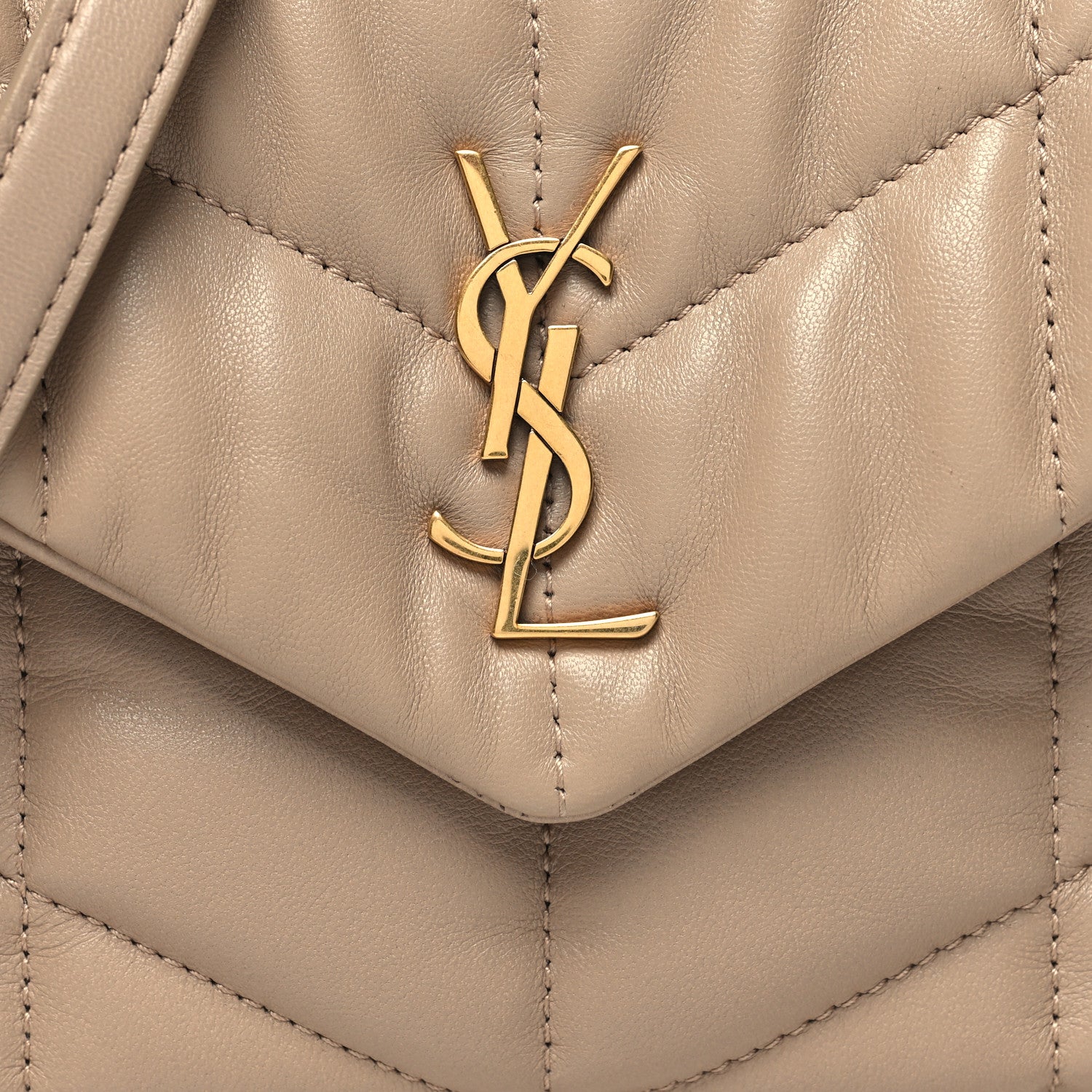 Saint Laurent Lambskin Quilted Toy Loulou Puffer Monogram Chain Satchel Dark Beige 8 of 11