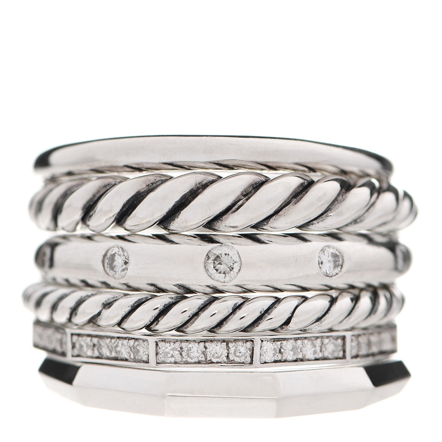 Sterling Silver Diamond 16mm Stax Wide Stacked Ring 52 6