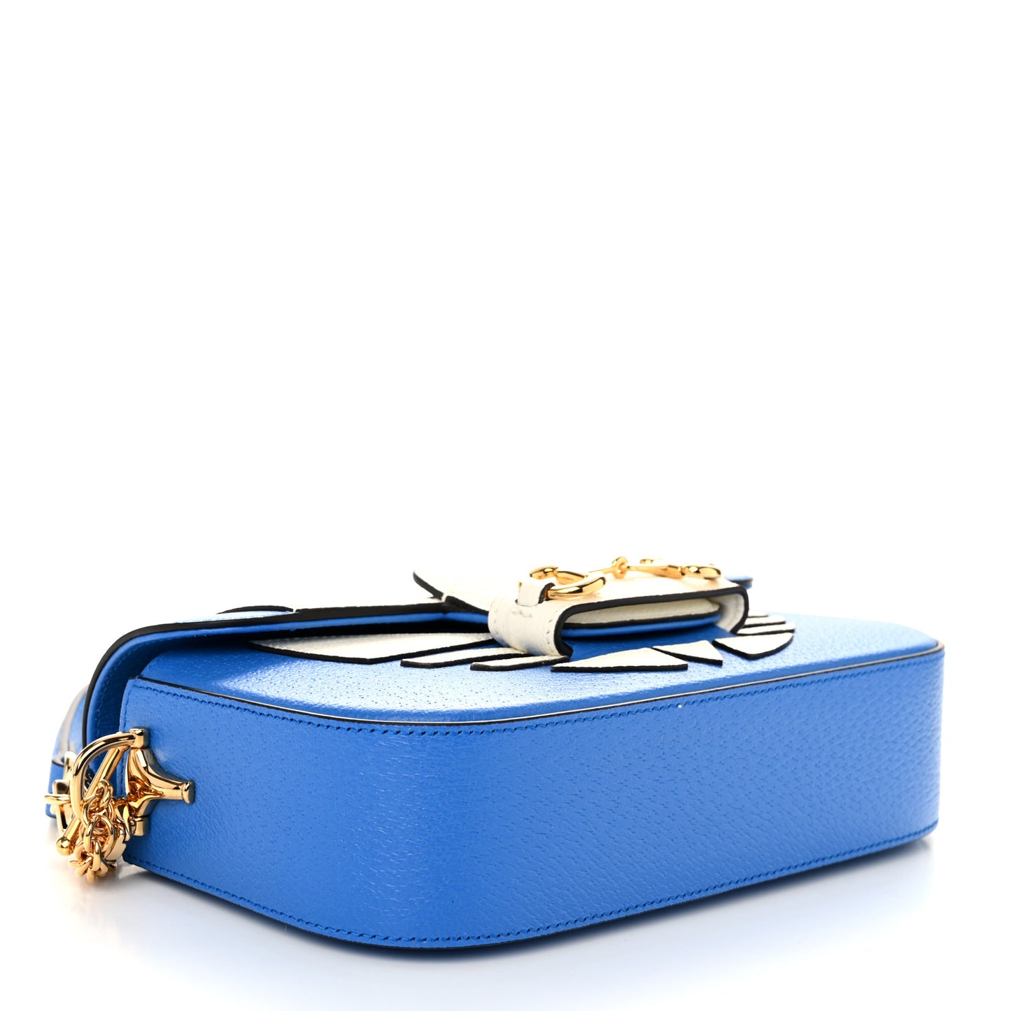 X ADIDAS Textured Dollar Calfskin Web Small Trefoil Horsebit 1955 Shoulder Bag Blue Off White