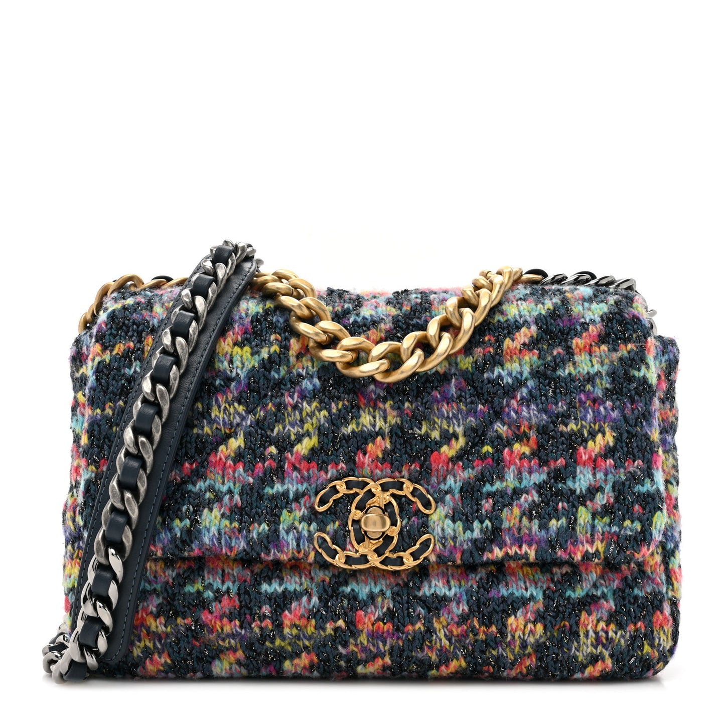 Tweed Quilted Medium Chanel 19 Flap Dark Multicolor