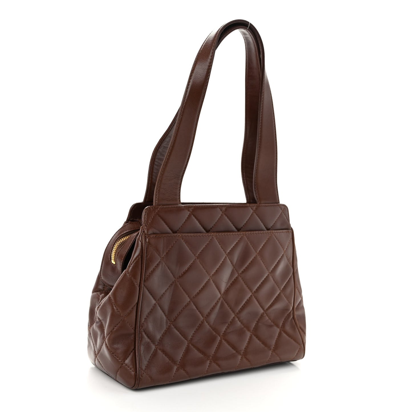 Lambskin Quilted CC Shoulder Bag Brown