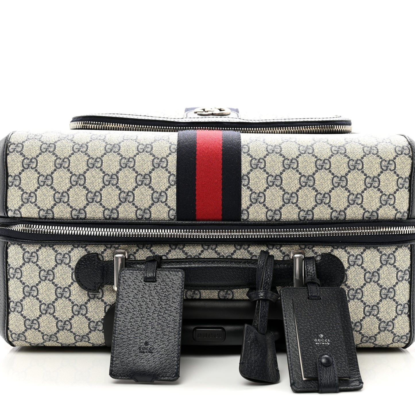 GG Supreme Monogram Textured Dollar Calfskin Web Savoy Cabin Plus Trolley Beige Blue