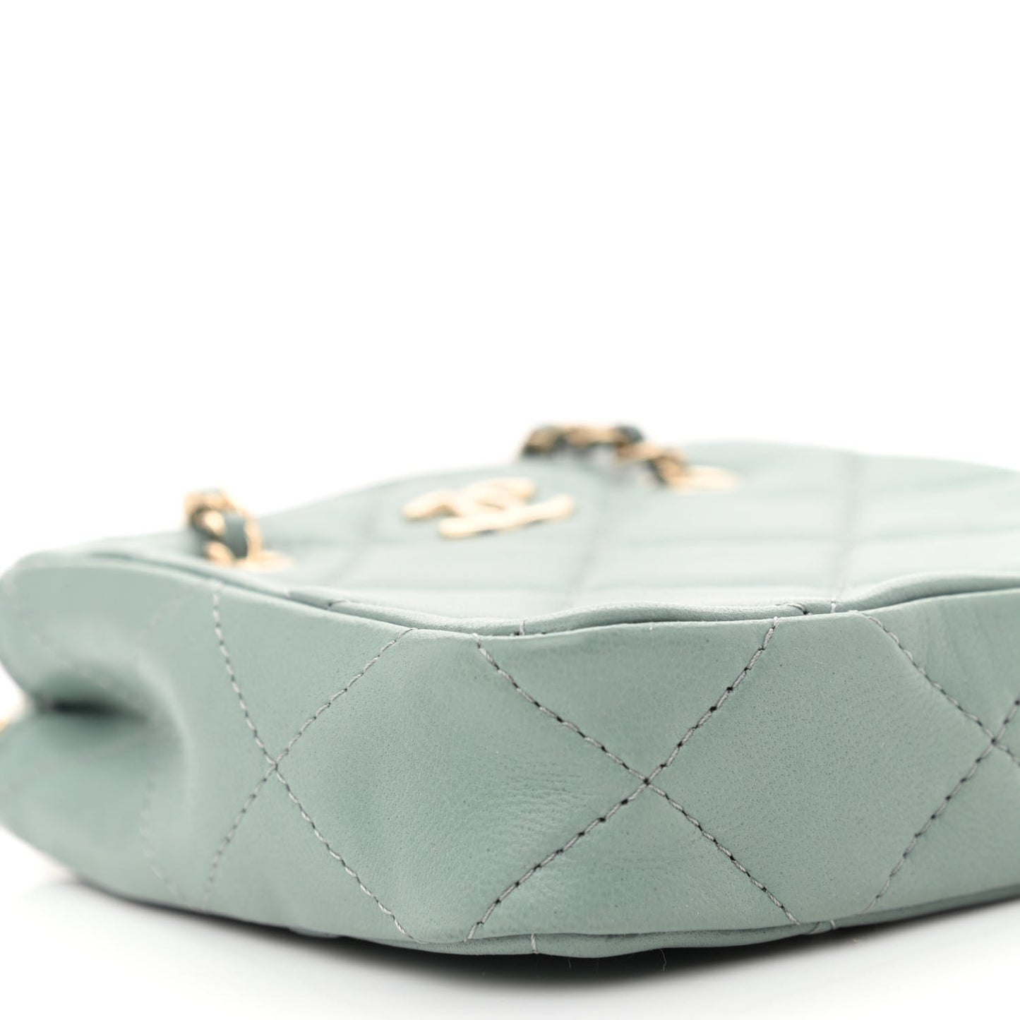 Lambskin Quilted Tiny Shopping Clutch With Chain Light Blue