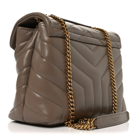 Calfskin Y Quilted Monogram Small Loulou Chain Satchel Dark Beige