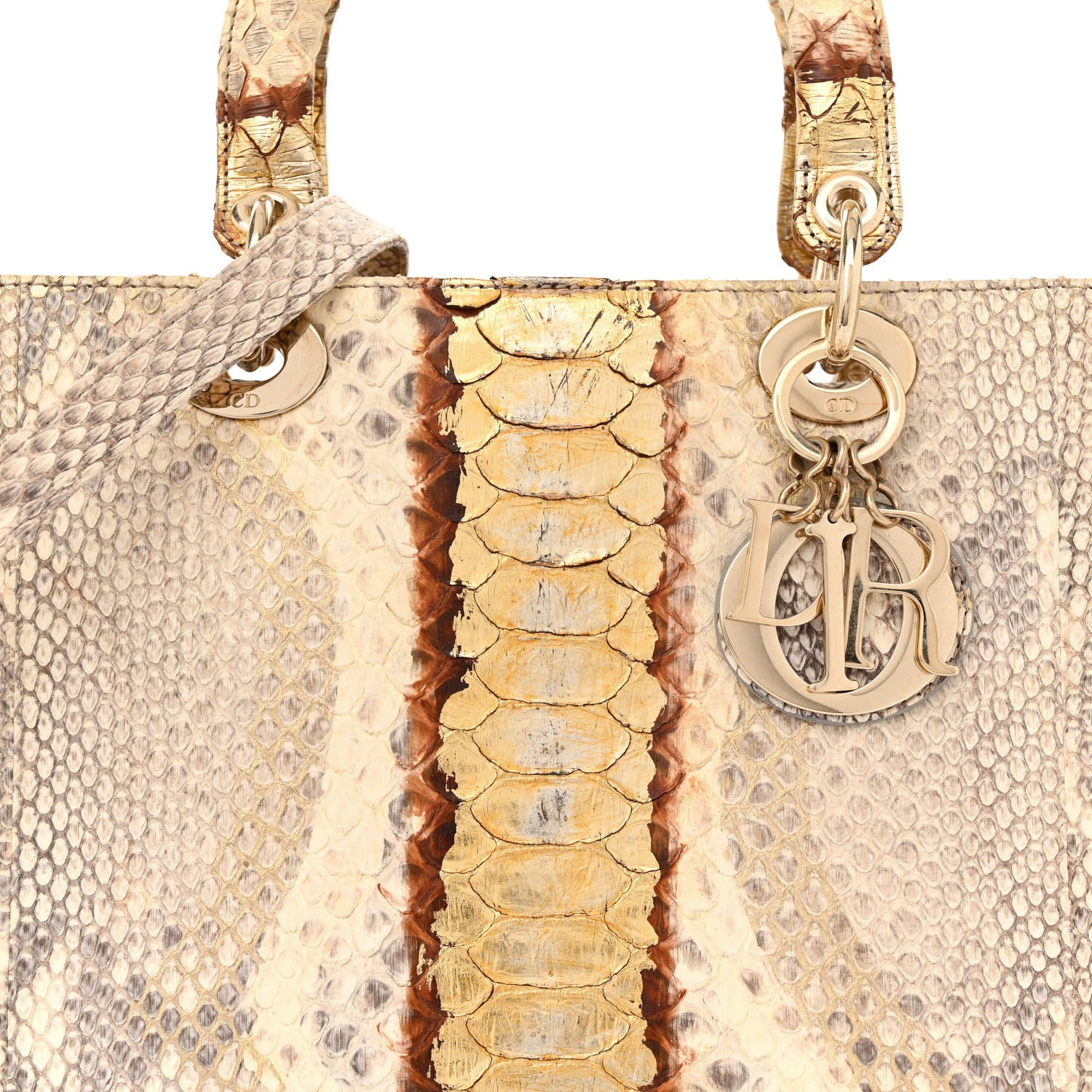 Christian Dior Metallic Snakeskin Large Lady Dior Beige Gold 8 of 12