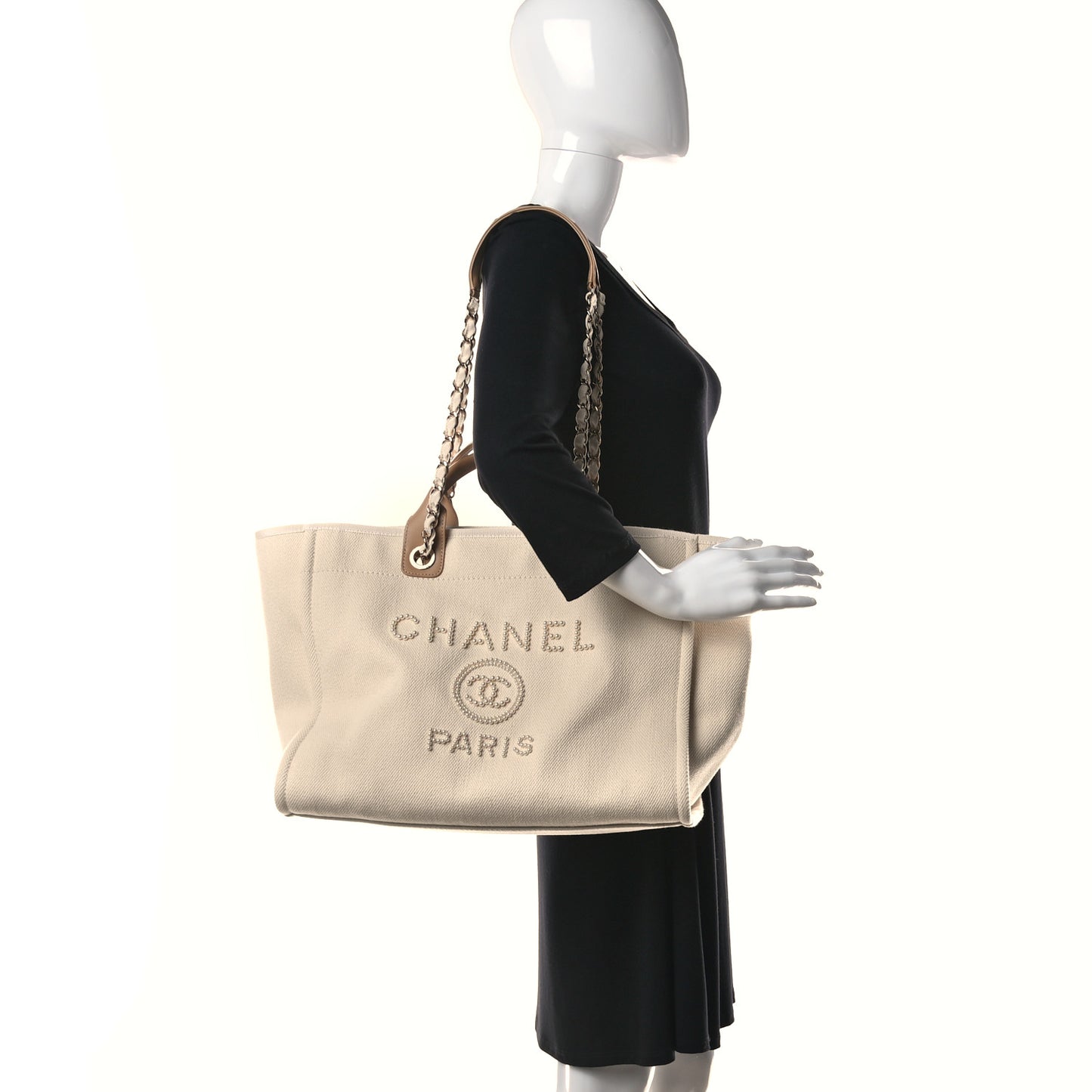 Canvas Pearl Large Deauville Tote Ecru Beige