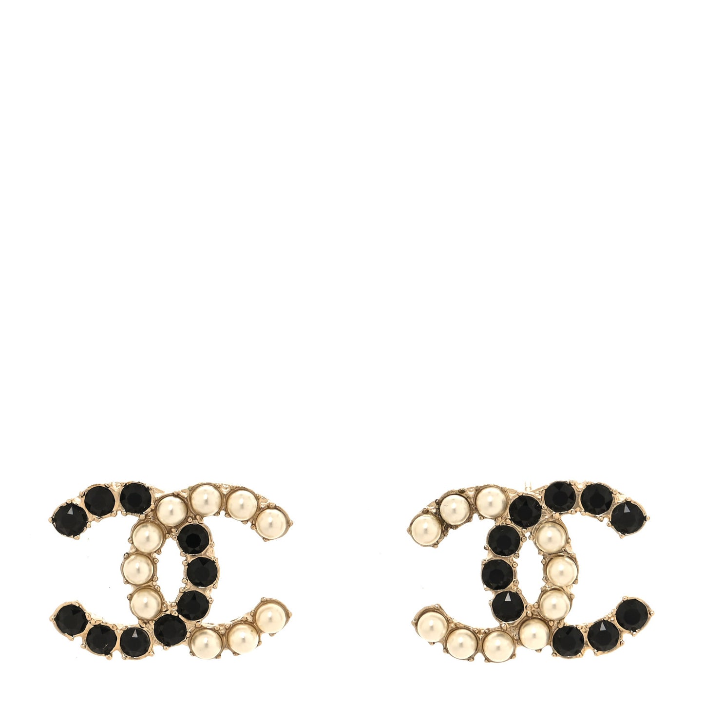 Crystal Pearl CC Dazzling Domino Earrings Gold Black