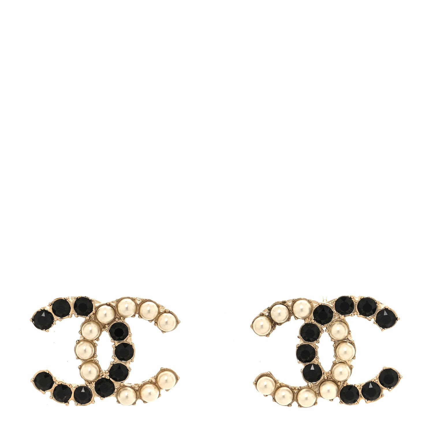 Chanel Crystal Pearl CC Dazzling Domino Earrings Gold Black 1 of 5
