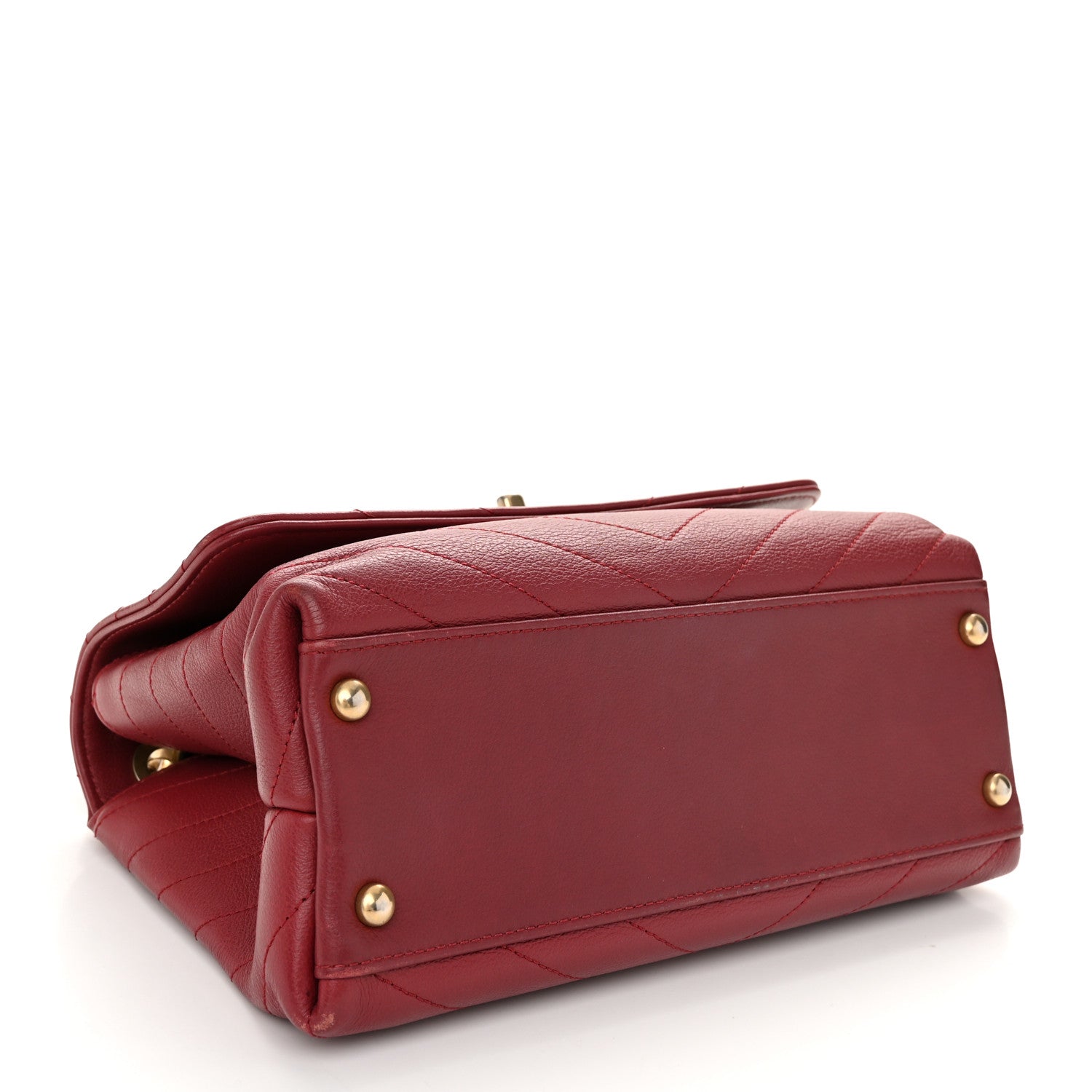 Chanel Calfskin Elaphe Stitched Small Chevron Chic Top Handle Flap Red 4 of 13