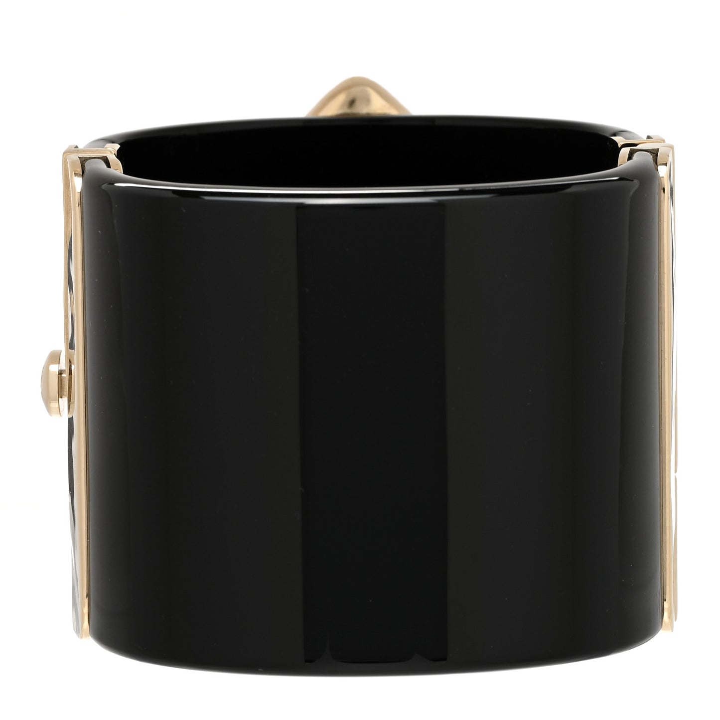 Resin Pearl Enamel CC Cuff Bracelet Black Pearly White Gold