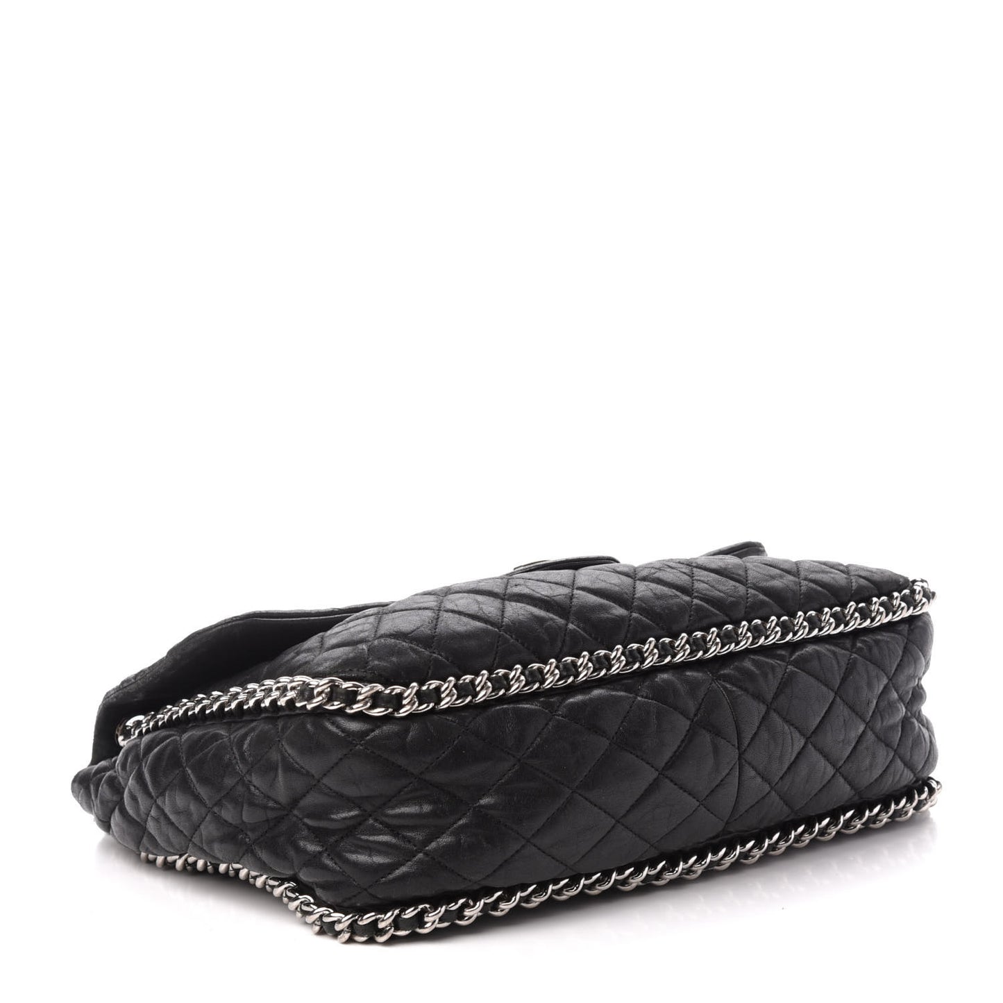 Washed Lambskin Quilted Maxi Chain Around Flap Black