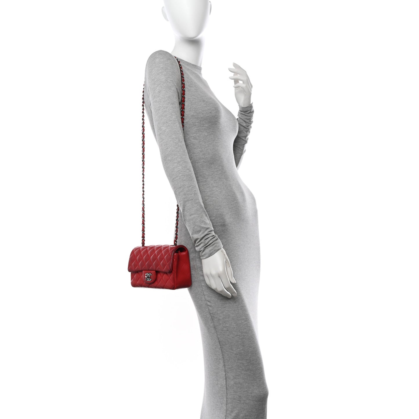 Lambskin Quilted Mini Rectangular Flap Red