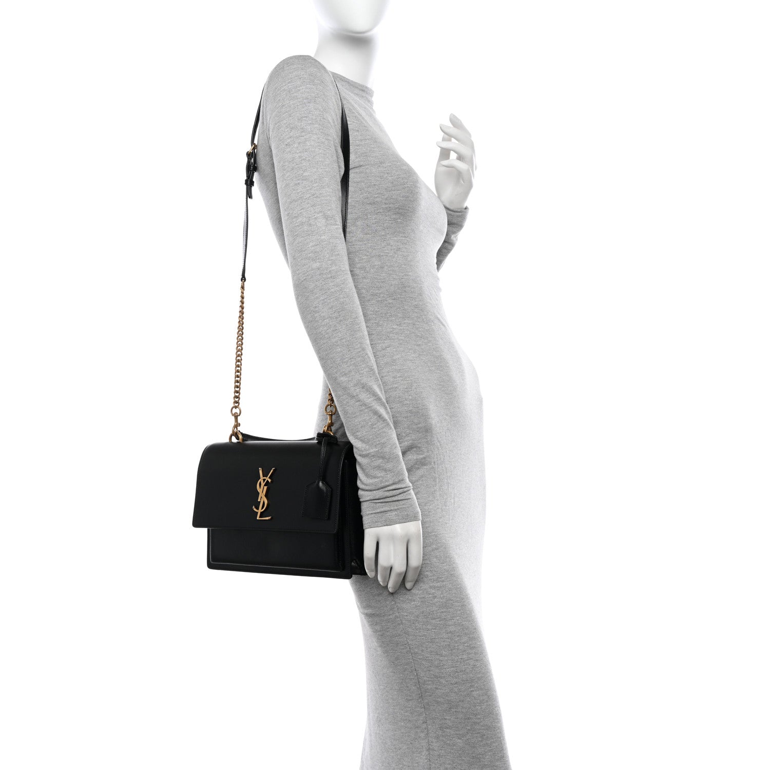 Saint Laurent Smooth Calfskin Medium Monogram Sunset Satchel Black 2 of 12
