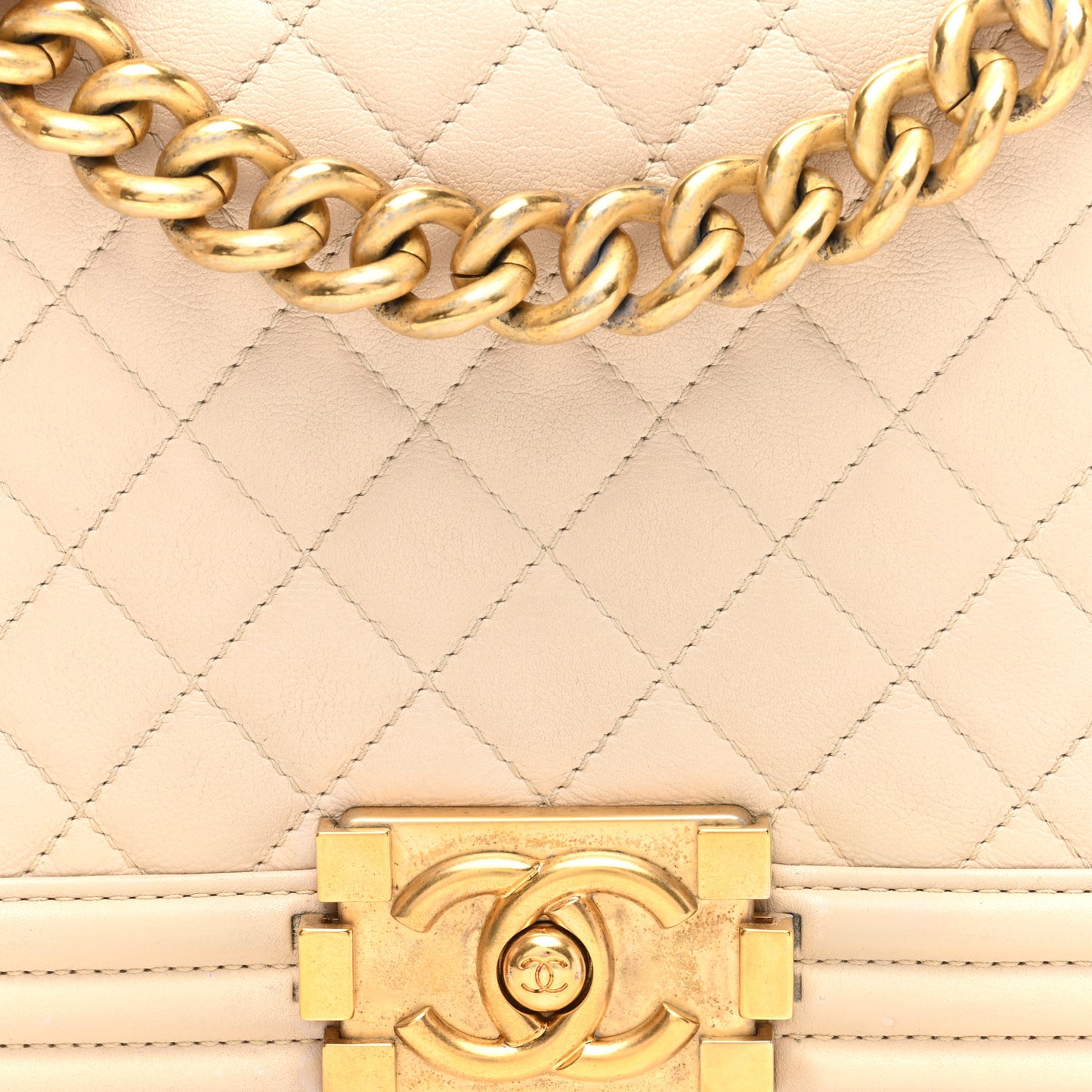 Calfskin Quilted Medium Boy Flap Beige