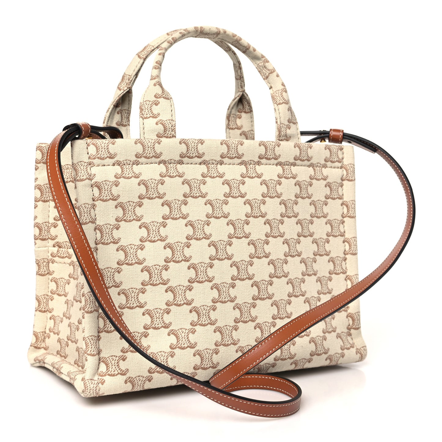 Canvas Calfskin Triomphe Print Small Cabas Thais White
