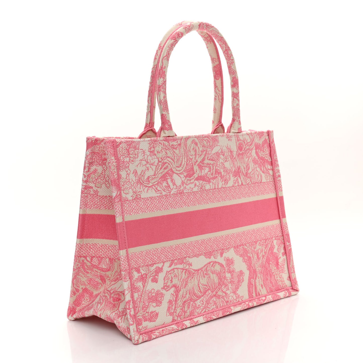 Canvas Embroidered Medium Dioriviera Toile De Jouy Book Tote Peony Pink