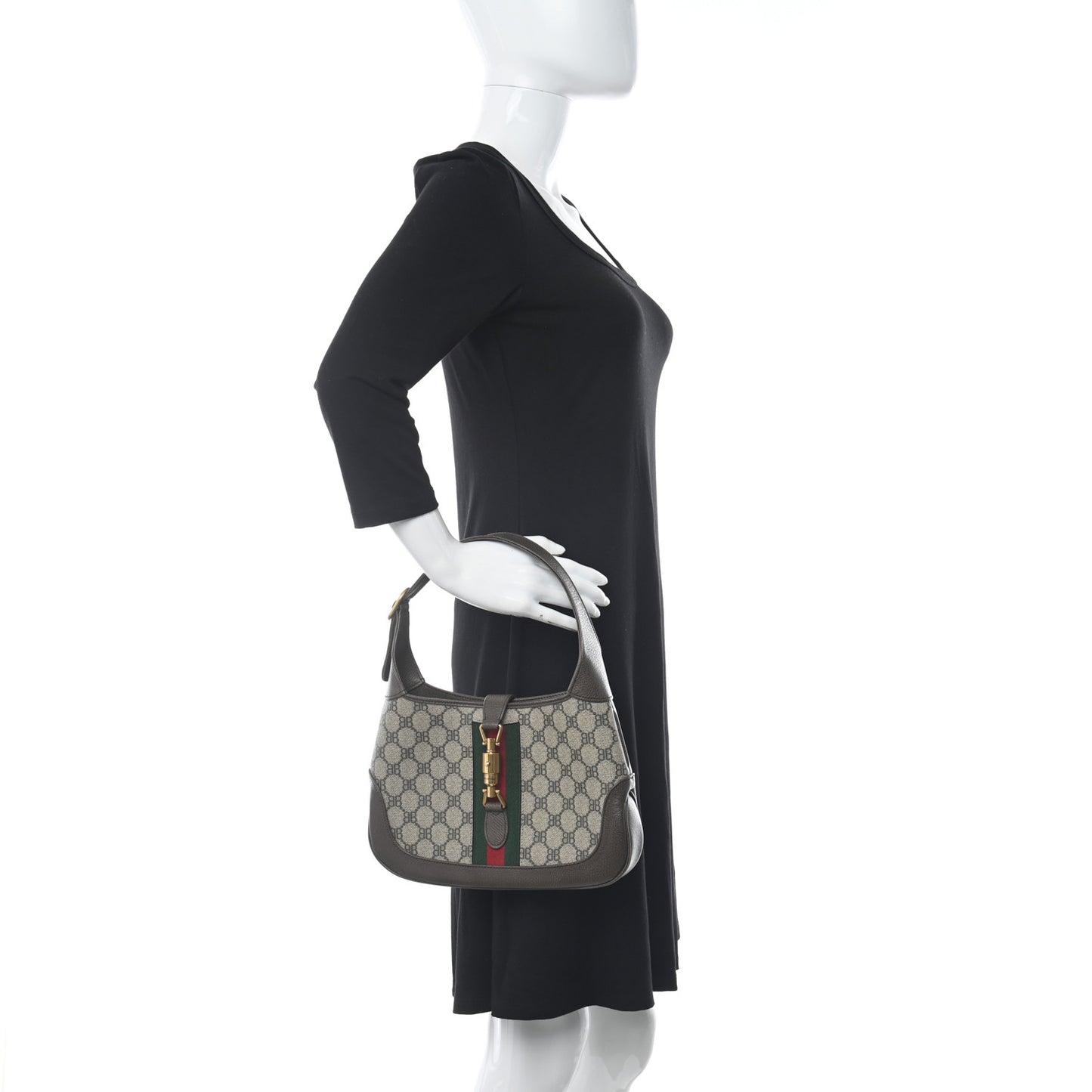 X BALENCIAGA BB Supreme Monogram Calfskin Web Small Jackie 1961 Hobo Beige Ebony