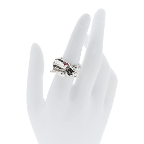 Sterling Silver Black Sapphire Ruby Naga Dragon Ring 54 7