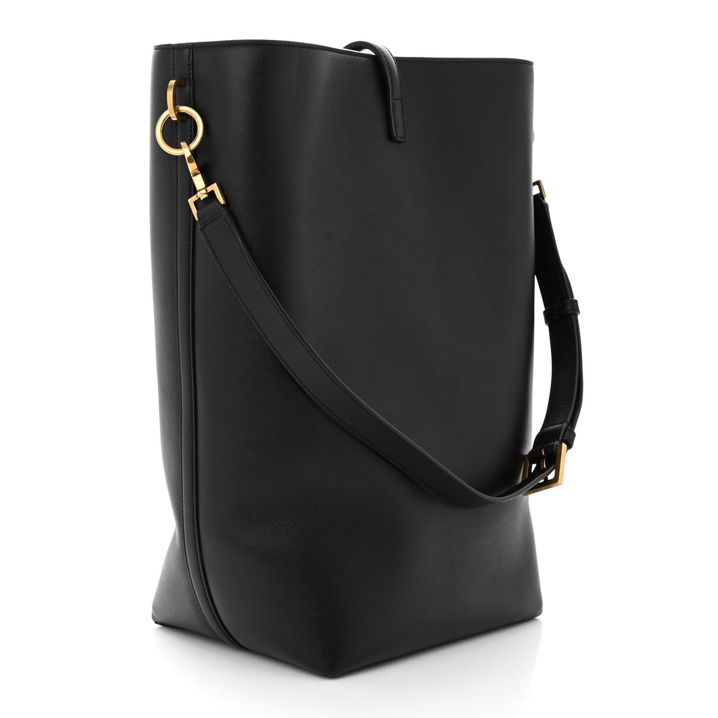 Shiny Calfskin Le 37 Long Bucket Bag Black